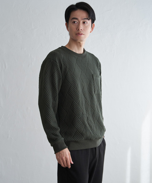 ikka（イッカ）の「フクレジャカードポケット付きクルーネックプルオーバー（スウェット・メンズ・ベージュ/ホワイト/カーキ/ブラック・M/L/XL/S）」の6枚目の写真