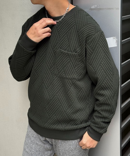 ikka（イッカ）の「フクレジャカードポケット付きクルーネックプルオーバー（スウェット・メンズ・ベージュ/ホワイト/カーキ/ブラック・M/L/XL/S）」の7枚目の写真