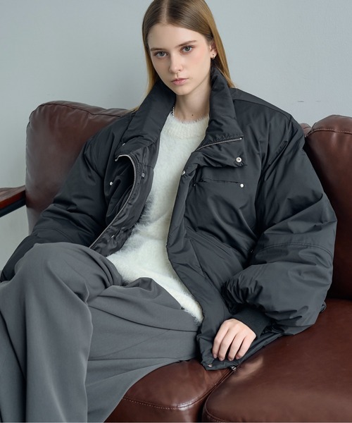 ELLUV（エルブ）の「【ELLUV/エルヴ】防風/ストレッチファブリック モードジップギミック ショートダウンジャケット Ep2.（ダウンジャケット/コート・メンズ・ブラック/ホワイト・L/M/S）」の14枚目の写真