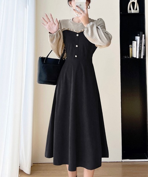SallyLunn(サリーラン)の「ドッキングガーリーフリルワンピース(ワンピース・レディース・ブラック/ベージュ・L/M)」の1枚目の写真