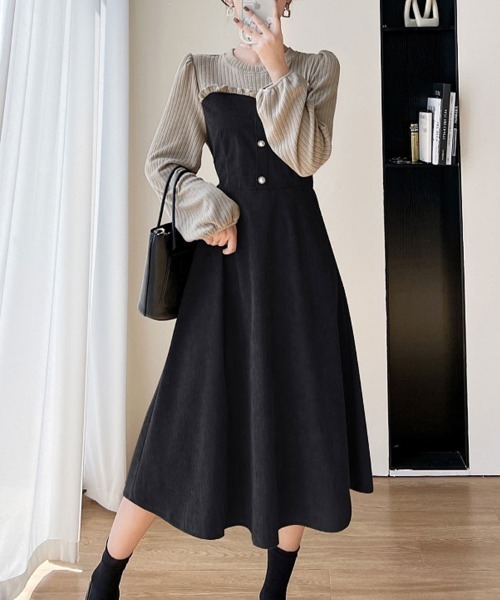 SallyLunn(サリーラン)の「ドッキングガーリーフリルワンピース(ワンピース・レディース・ブラック/ベージュ・L/M)」の3枚目の写真