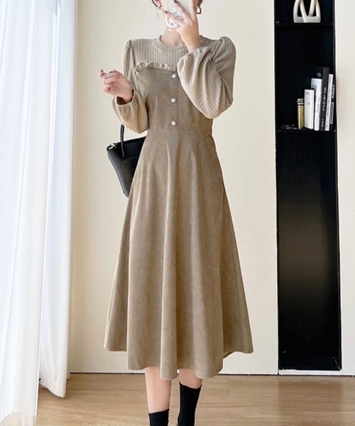 SallyLunn(サリーラン)の「ドッキングガーリーフリルワンピース(ワンピース・レディース・ブラック/ベージュ・L/M)」の5枚目の写真