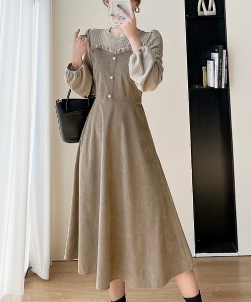 SallyLunn(サリーラン)の「ドッキングガーリーフリルワンピース(ワンピース・レディース・ブラック/ベージュ・L/M)」の6枚目の写真