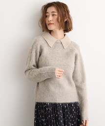 異素材ビッグカラーニット