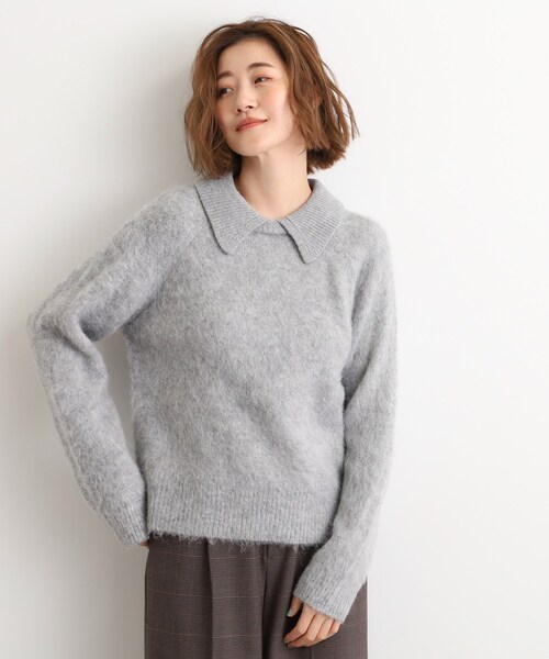 grove(グローブ)の「異素材ビッグカラーニット(ニット/セーター・レディース・ブルー系その他/ベージュ/グレー・03/02/05/04/01)」の2枚目の写真