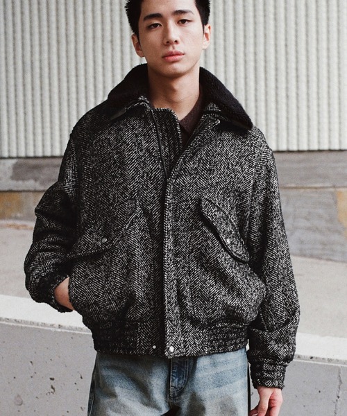 DETACHABLE BOA TWEED HERRINGBONE BLOUSON（ブルゾン）｜WYM LIDNM