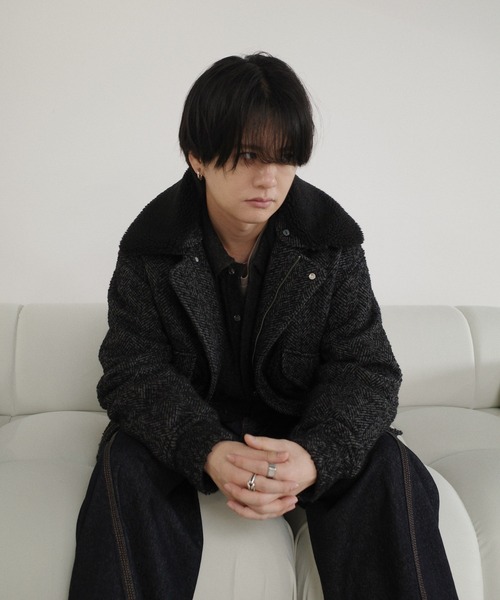 極美品♪ウィムガゼット◆ゲミニー◆TSUBOMIボリュームブルゾン　ノーカラー Whim Gazette(ウィム ガゼット)｜【GEMINI】レザーブルゾン/ダーク