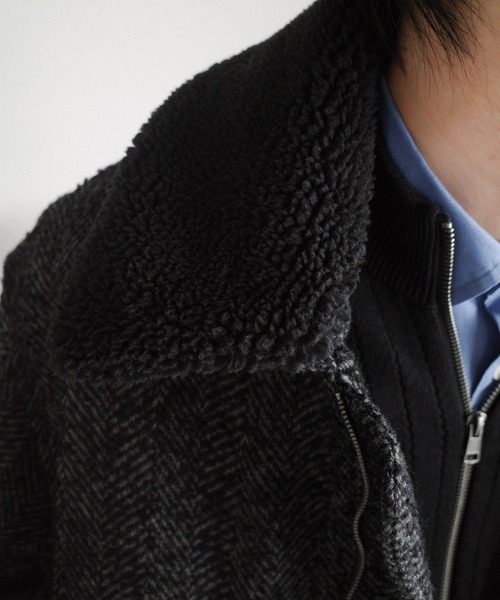 WYM LIDNM（ウィム バイ リドム）の「DETACHABLE BOA TWEED HERRINGBONE BLOUSON（ブルゾン・メンズ・グレー系/チャコール・S/M/L）」の3枚目の写真