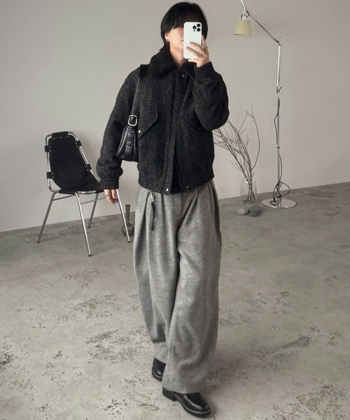 WYM LIDNM（ウィム バイ リドム）の「DETACHABLE BOA TWEED HERRINGBONE BLOUSON（ブルゾン・メンズ・グレー系/チャコール・S/M/L）」の8枚目の写真