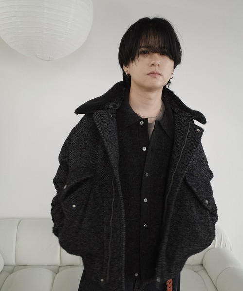 WYM LIDNM（ウィム バイ リドム）の「DETACHABLE BOA TWEED HERRINGBONE BLOUSON（ブルゾン・メンズ・グレー系/チャコール・S/M/L）」の9枚目の写真
