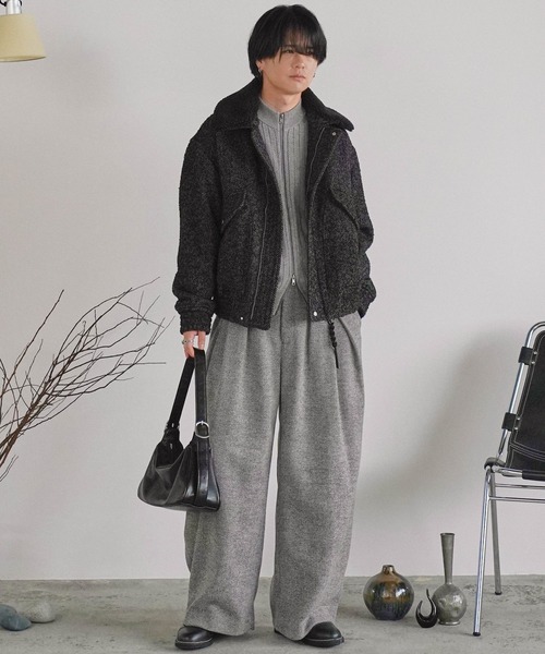 WYM LIDNM（ウィム バイ リドム）の「DETACHABLE BOA TWEED HERRINGBONE BLOUSON（ブルゾン・メンズ・グレー系/チャコール・S/M/L）」の10枚目の写真
