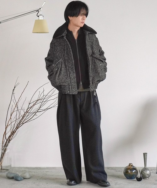 WYM LIDNM（ウィム バイ リドム）の「DETACHABLE BOA TWEED HERRINGBONE BLOUSON（ブルゾン・メンズ・グレー系/チャコール・S/M/L）」の22枚目の写真