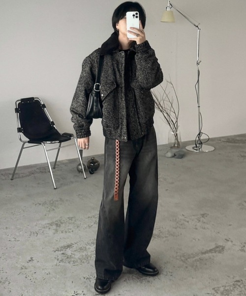 WYM LIDNM（ウィム バイ リドム）の「DETACHABLE BOA TWEED HERRINGBONE BLOUSON（ブルゾン・メンズ・グレー系/チャコール・S/M/L）」の21枚目の写真
