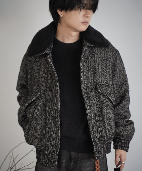 WYM LIDNM（ウィム バイ リドム）の「DETACHABLE BOA TWEED HERRINGBONE BLOUSON（ブルゾン・メンズ・グレー系/チャコール・S/M/L）」の17枚目の写真