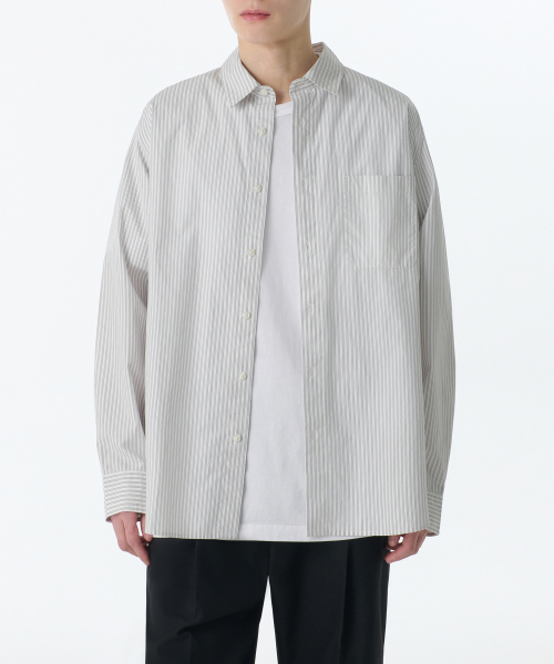 MUSINSA STANDARD（ムシンサスタンダード）の「リラックスドスリーピンストライプポプリンシャツ [アイボリー/ブラック]（シャツ/ブラウス・メンズ・その他・SMALL/MEDIUM/LARGE/X-LARGE/XX-LARGE）」の3枚目の写真