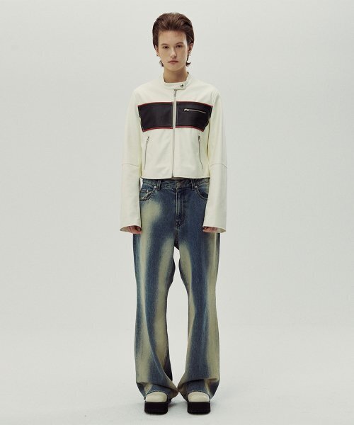 SINOON(シヌーン)の「FAUX LEATHER SLIM BIKER JACKET(ライダースジャケット・レディース・アイボリー・FREE)」の1枚目の写真