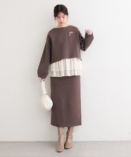 natural couture(ナチュラルクチュール)の「ダンボールタイトスカート(スカート・レディース・ブラウン/オフホワイト/チャコールグレー/グレイッシュベージュ・FREE)」の18枚目の写真