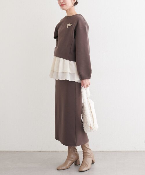 natural couture(ナチュラルクチュール)の「ダンボールタイトスカート(スカート・レディース・ブラウン/オフホワイト/チャコールグレー/グレイッシュベージュ・FREE)」の19枚目の写真