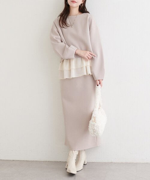 natural couture(ナチュラルクチュール)の「ダンボールタイトスカート(スカート・レディース・ブラウン/オフホワイト/チャコールグレー/グレイッシュベージュ・FREE)」の21枚目の写真