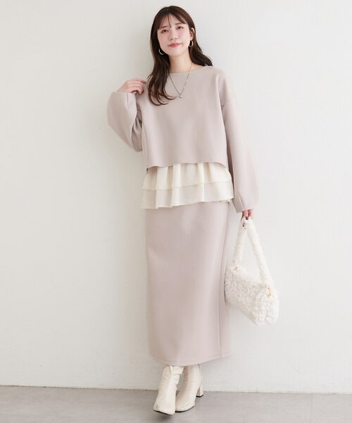 natural couture(ナチュラルクチュール)の「ダンボールタイトスカート(スカート・レディース・ブラウン/オフホワイト/チャコールグレー/グレイッシュベージュ・FREE)」の5枚目の写真