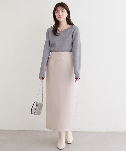 natural couture(ナチュラルクチュール)の「ダンボールタイトスカート(スカート・レディース・ブラウン/オフホワイト/チャコールグレー/グレイッシュベージュ・FREE)」の7枚目の写真