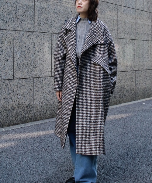 Scrap Book】スタンドカラー チェック ロングコート | 『Scrap Book