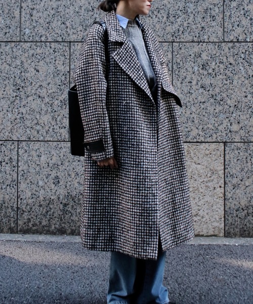 Scrap Book】スタンドカラー チェック ロングコート | 『Scrap Book