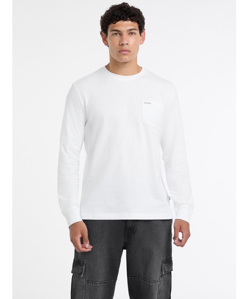 GUESS JEANS(ゲスジーンズ)の「GUESS JEANS Long Sleeves Crew Neck Regular Poket Tee 長袖Tシャツ(Tシャツ/カットソー・メンズ・ホワイト/ブラック・MEDIUM/SMALL/X-LARGE/LARGE)」の1枚目の写真