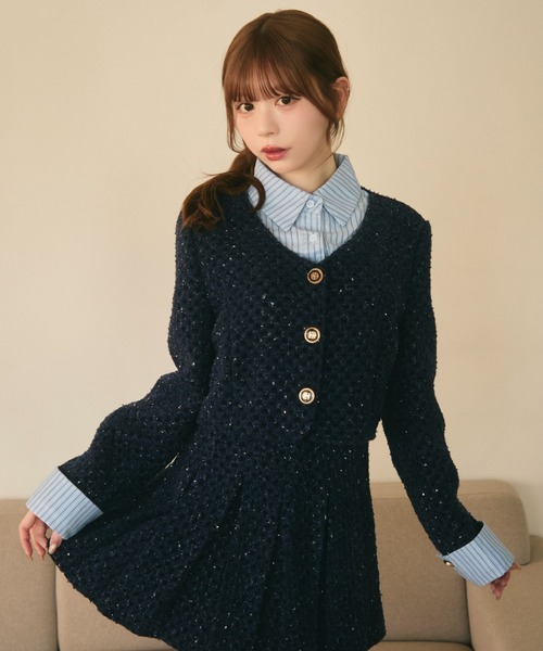TITTY&CO.(ティティーアンドコー)の「ラメツイードジャケット&プリーツスカート セットアップ(セットアップ・レディース・ネイビー/グレー・FREE)」の3枚目の写真