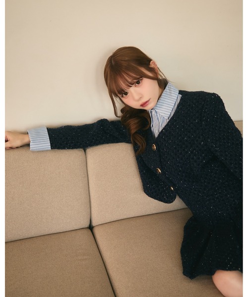 TITTY&CO.(ティティーアンドコー)の「ラメツイードジャケット&プリーツスカート セットアップ(セットアップ・レディース・ネイビー/グレー・FREE)」の10枚目の写真