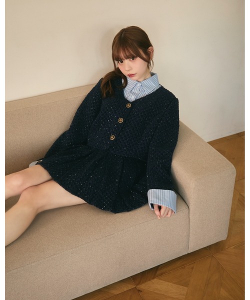TITTY&CO.(ティティーアンドコー)の「ラメツイードジャケット&プリーツスカート セットアップ(セットアップ・レディース・ネイビー/グレー・FREE)」の11枚目の写真