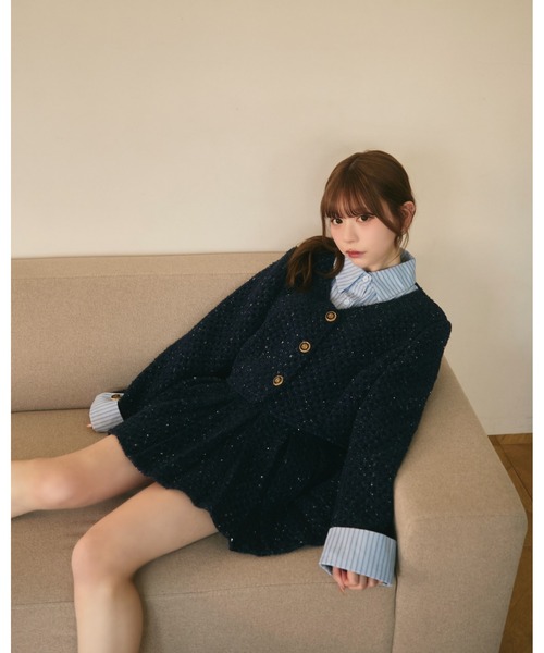 TITTY&CO.(ティティーアンドコー)の「ラメツイードジャケット&プリーツスカート セットアップ(セットアップ・レディース・ネイビー/グレー・FREE)」の14枚目の写真