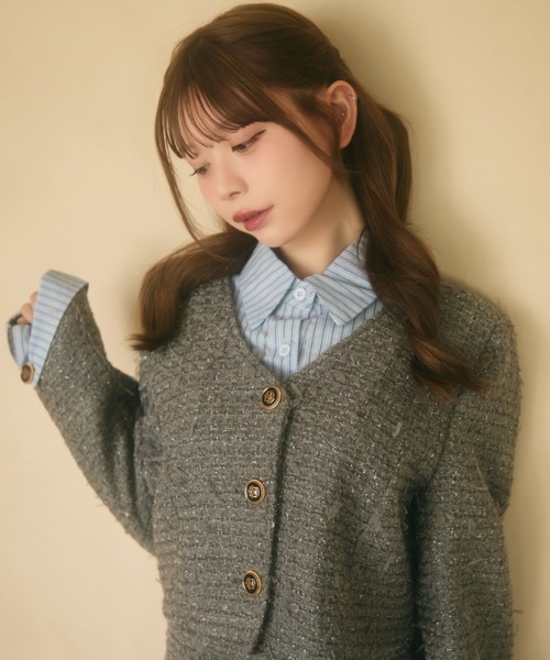 TITTY&CO.(ティティーアンドコー)の「ラメツイードジャケット&プリーツスカート セットアップ(セットアップ・レディース・ネイビー/グレー・FREE)」の16枚目の写真