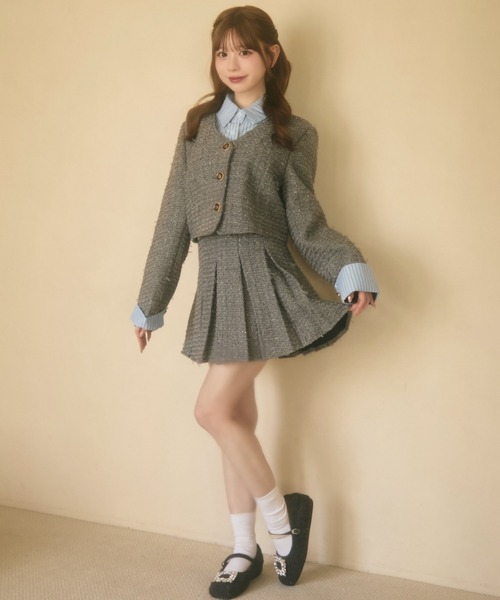 セール】ラメツイードジャケット＆プリーツスカート セットアップ