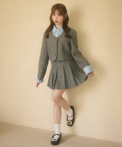 セール】ラメツイードジャケット＆プリーツスカート セットアップ