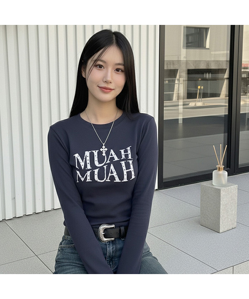 muahmuah（ムーアムーア）の「ロゴステッチワイドバンディングパンツ[9color]（スウェットパンツ・レディース・ライトグレー/ブラック/ネイビー/グレー/ピンク/クリーム/霜降りグレー/ブラック系その他/チャコール・FREE）」の5枚目の写真