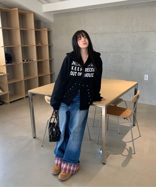 WaiKei（ワイケイ）の「チェックアプリケロールアップコットンパンツブラック（その他パンツ・レディース・その他・1/2/4/3）」の3枚目の写真