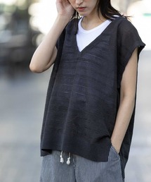 Munich（ミューニック）の「メッシュジャガードボーダーニットVネックスリーブレストップス（ベスト）」