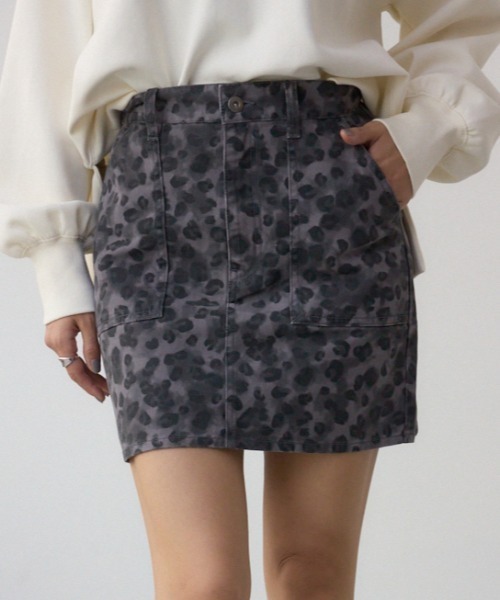 セール】AZUL DENIM 起毛ツイルレオパードミニ（デニムスカート