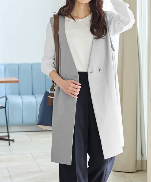 Honeys（ハニーズ）の「【ストレッチ・ウォッシャブル・イージーケア】ロングジレ（ベスト・レディース・ネイビー/ライトグレー系2/ライトグレー系1/ブラック・3L/L/LL/M/S）」の3枚目の写真