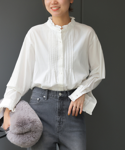 JOURNAL STANDARD relume(ジャーナルスタンダード レリューム)の「《WEB限定追加》コットンブロードフリルブラウス(シャツ/ブラウス・レディース・ホワイト/ブルー系その他/ネイビー・FREE)」の15枚目の写真