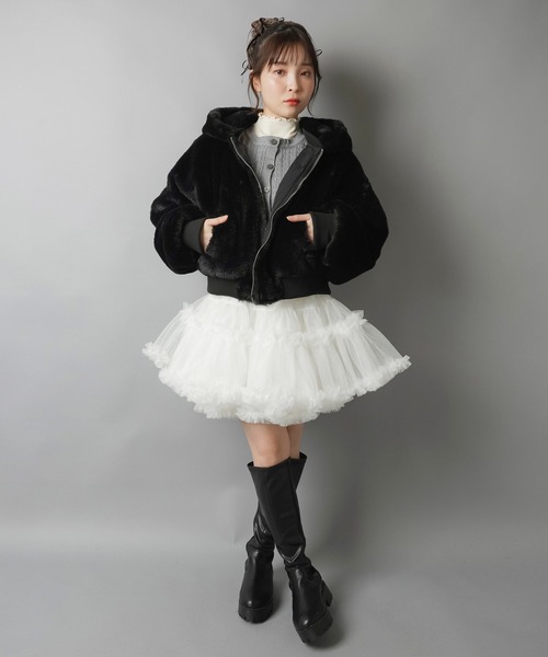 SPINNS（スピンズ）の「ペインターフリルミニスカート（スカート・レディース・チャコール/ブラック/オフホワイト・ONESIZE）」の10枚目の写真