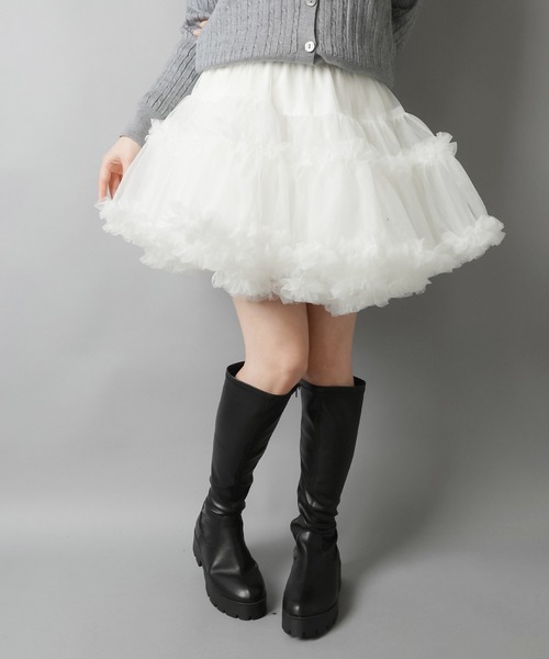 SPINNS（スピンズ）の「ペインターフリルミニスカート（スカート・レディース・チャコール/ブラック/オフホワイト・ONESIZE）」の5枚目の写真