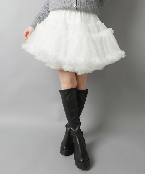 SPINNS（スピンズ）の「ペインターフリルミニスカート（スカート・レディース・チャコール/ブラック/オフホワイト・ONESIZE）」の4枚目の写真