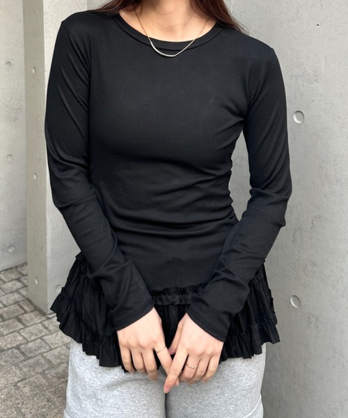MYMOOD.(マイムード)の「裾フリルロングスリーブ カットソー(Tシャツ/カットソー・レディース・ブラック/アイボリー・FREE)」の12枚目の写真
