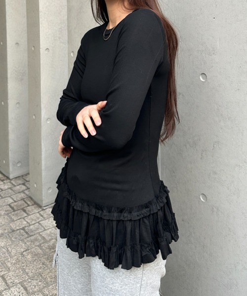 MYMOOD.(マイムード)の「裾フリルロングスリーブ カットソー(Tシャツ/カットソー・レディース・ブラック/アイボリー・FREE)」の15枚目の写真