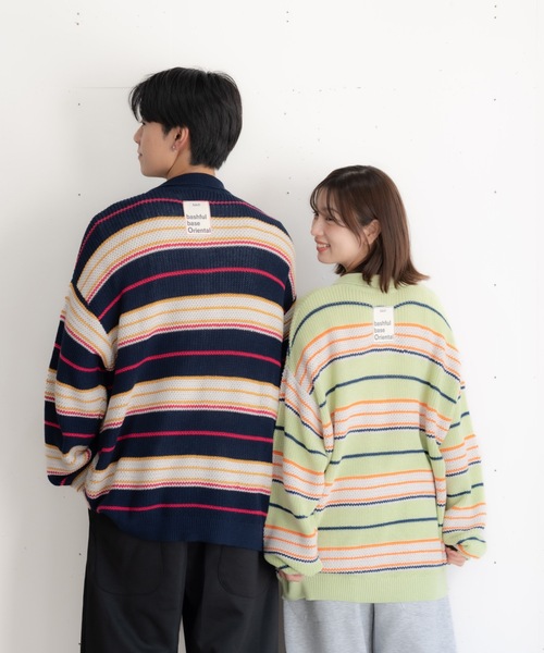 bashful base Oriental(バッシュフルベースオリエンタル)の「【bbO】マルチボーダーポロニット(ニット/セーター・メンズ・グレー/ネイビー/ライトグリーン・MEDIUM/LARGE)」の19枚目の写真