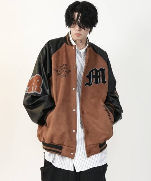 WESTBOY（ウエストボーイ）の「オーバーサイズ スタジャン 軽量 フェイクレザー ストリート WO25W14OT01（スタジャン・メンズ・ブラウン/グレー・XL/M/L）」の2枚目の写真