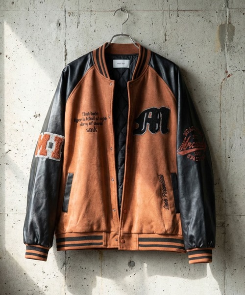 WESTBOY（ウエストボーイ）の「オーバーサイズ スタジャン 軽量 フェイクレザー ストリート WO25W14OT01（スタジャン・メンズ・ブラウン/グレー・XL/M/L）」の5枚目の写真