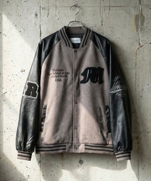 WESTBOY（ウエストボーイ）の「オーバーサイズ スタジャン 軽量 フェイクレザー ストリート WO25W14OT01（スタジャン・メンズ・ブラウン/グレー・XL/M/L）」の6枚目の写真